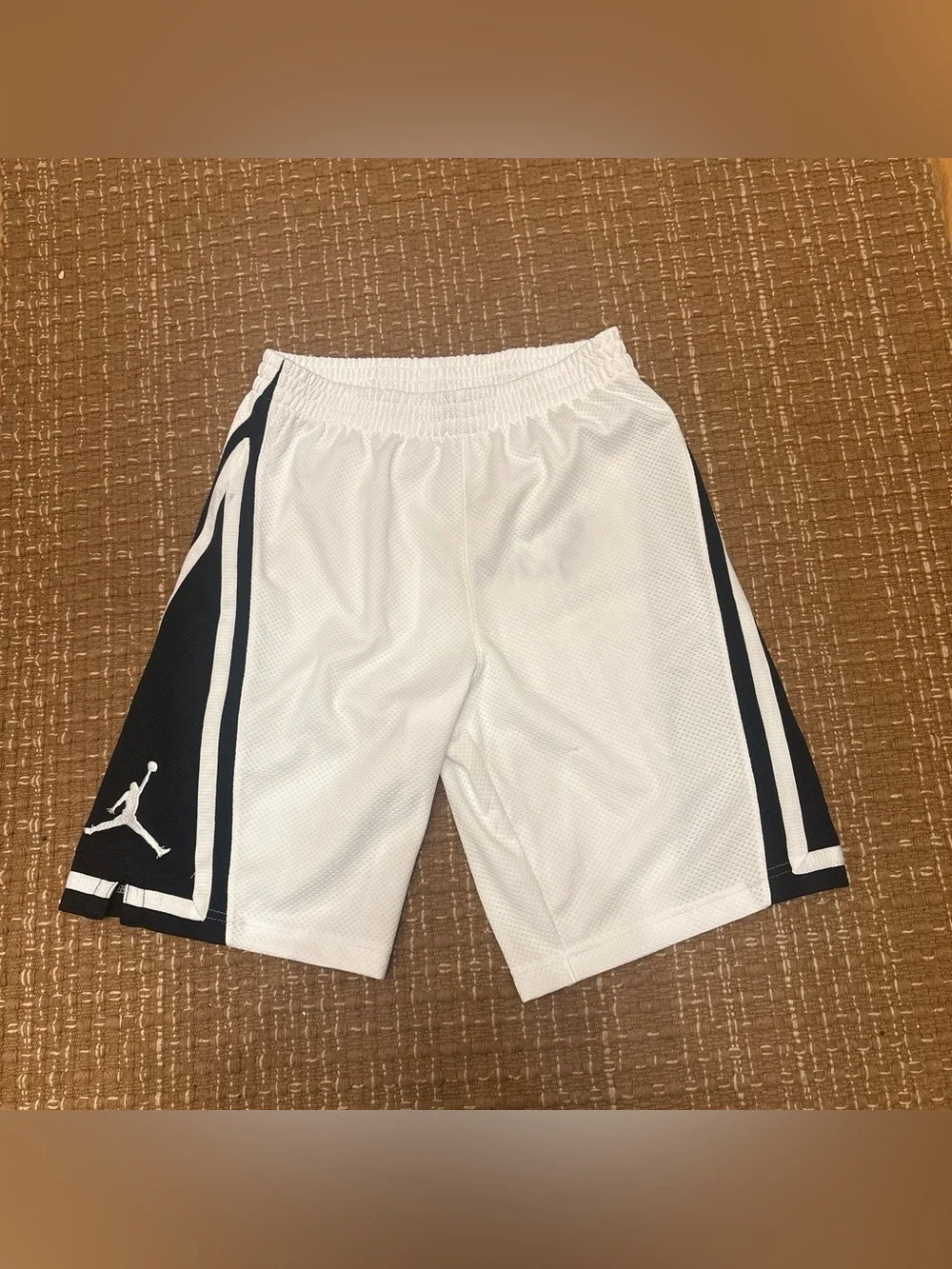 Jordan White and Black Mesh Basketball Shorts for Kids